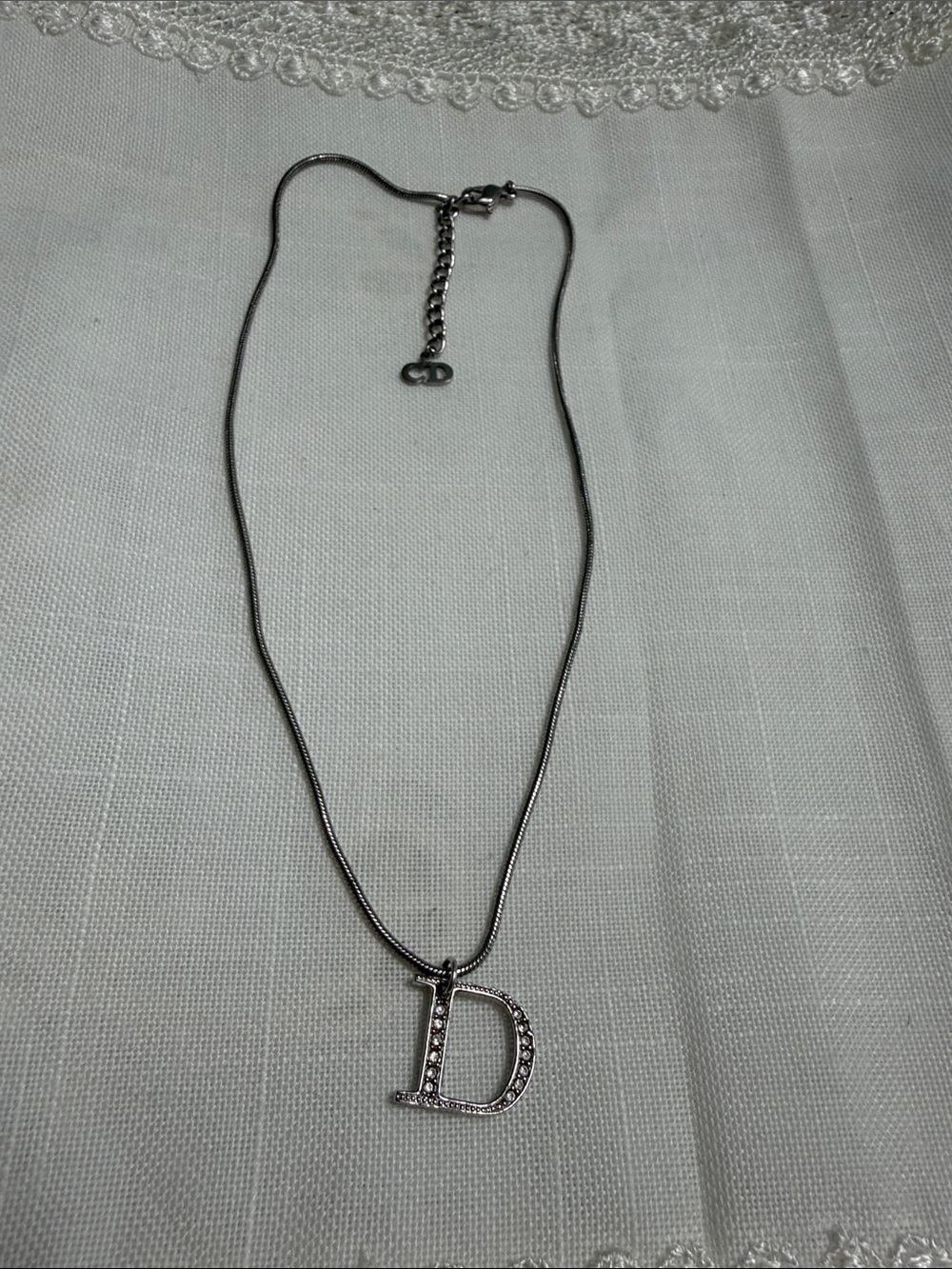 Dior Silver-tone 'D' Crystal Pendant Necklace